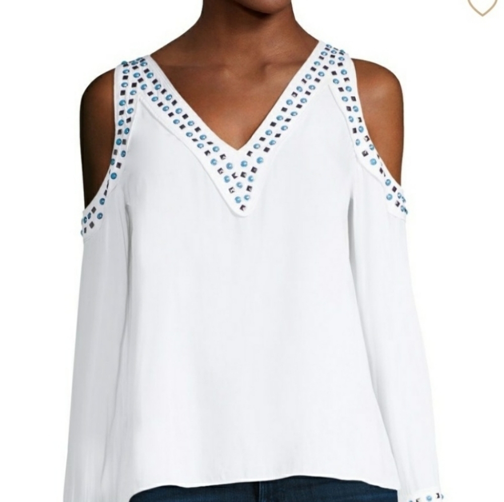 Ramy Brook Angelina Studded Cold Shoulder Top Size XS